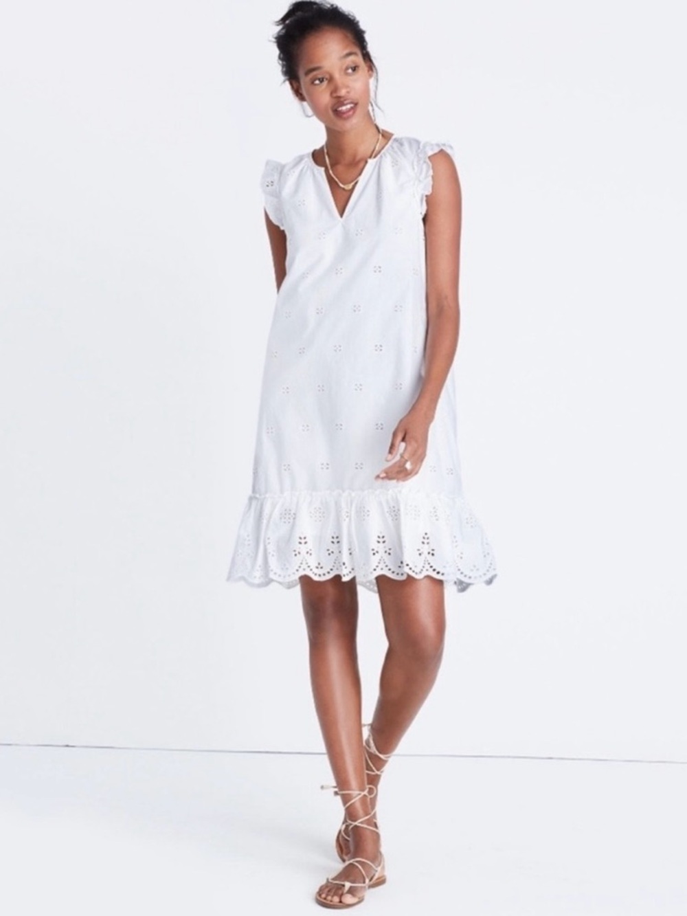 Madewell Eyelet Garden Ruffle‎ Sleeveless Cotton Mini Dress in White Size XXS